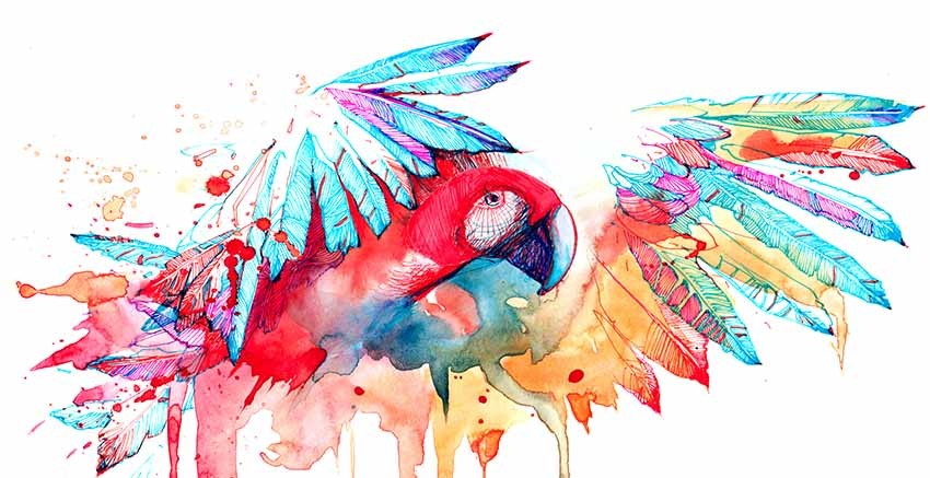 R3057 Water Colour Canvas Wall Art Parrots Canvas Print 