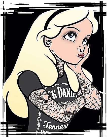 T350 Regular Fit Printed T-Shirt Alice in Wonderland with Tattoos