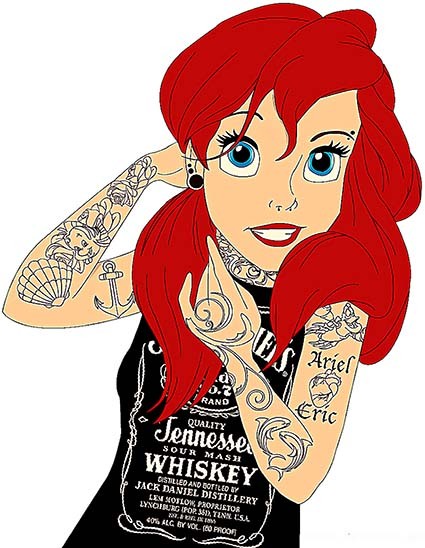T354 Regular Fit Printed T-Shirt Ariel with Tattoos