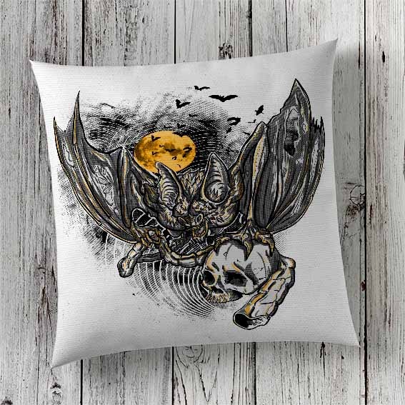 C9 Cushion Cover Sublimation Print Bat and Skull