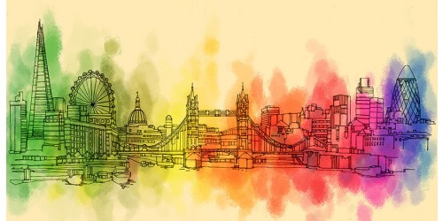 R2882 Canvas Wall Art Canvas Print London Water Color 