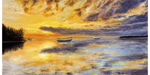 R3028 Sunset With Boat Canvas Wall Art Canvas Print