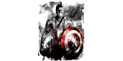 T19 Regular Fit Printed T-Shirt Black and White Captain America
