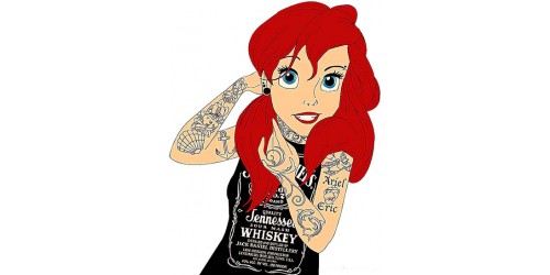 T354 Regular Fit Printed T-Shirt Ariel with Tattoos