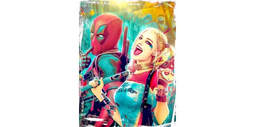 T405 Regular Fit Printed T-Shirt Deadpool and Harley Quinn