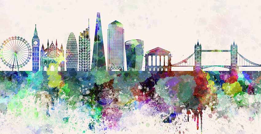 R3030 London Water Colour Canvas Wall Art Canvas Print