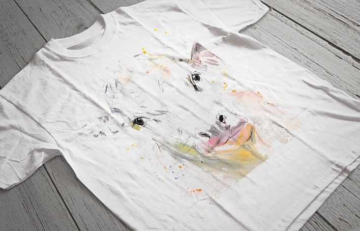 Regular Fit Printed T-Shirt Water Colour Cow