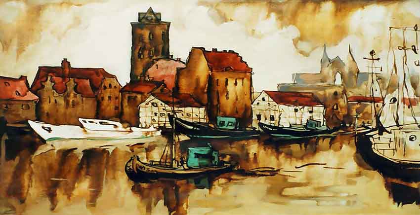 Canvas Wall Art Canvas Print old harbour in the german city