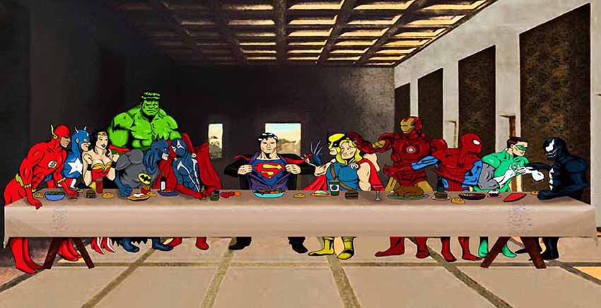 Super Heroes Last Supper Canvas Wall Art Canvas Print Pop Art