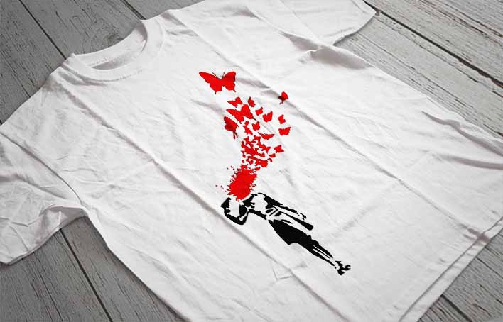 Regular Fit Printed T-Shirt Banksy Gun and Butterfly