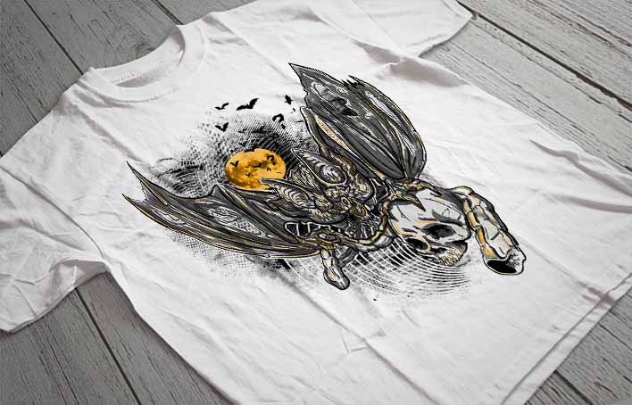 Regular Fit Printed T-Shirt Bat and Skull