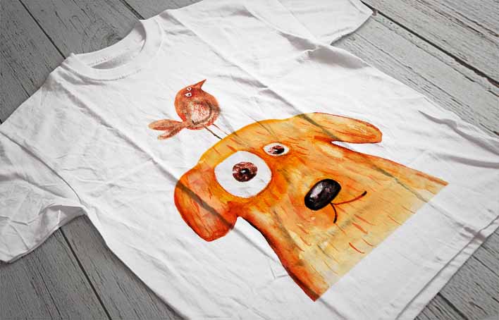 Regular Fit Printed T-Shirt Dog and Bird