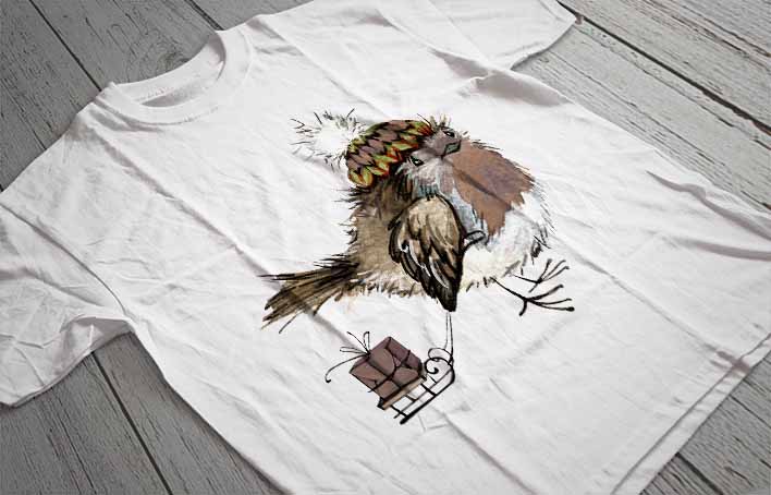 Regular Fit Printed T-Shirt Robin Bird