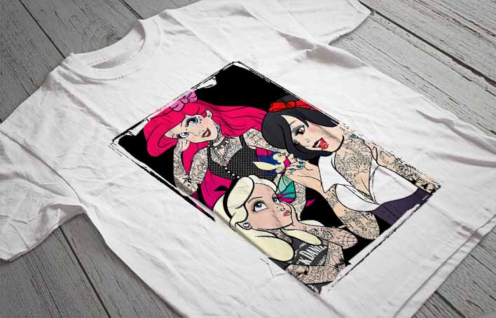 Regular Fit Printed T-Shirt Disney Princesses with Tattoos
