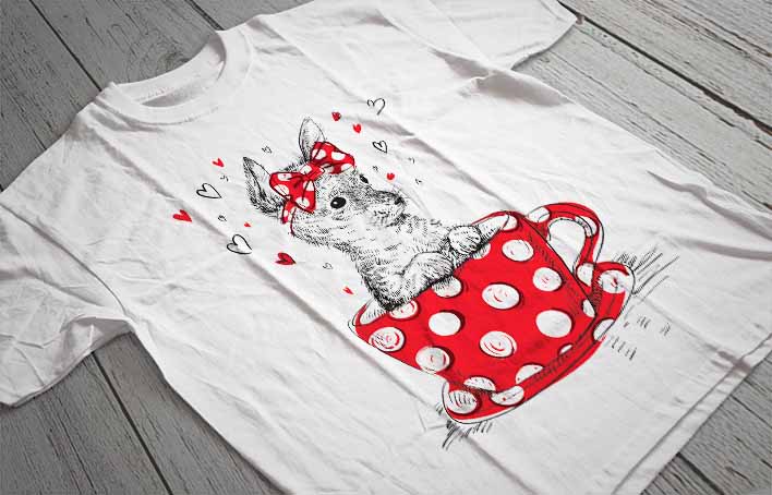 Regular Fit Printed T-Shirt Dog in Teacup