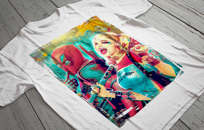 Regular Fit Printed T-Shirt Deadpool and Harley Quinn