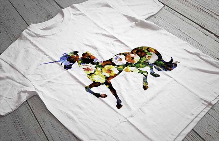 Regular Fit Printed T-Shirt Flower Unicorn