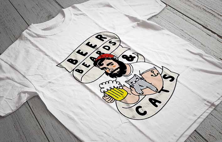 Regular Fit Printed T-Shirt Beer Beards and Cats