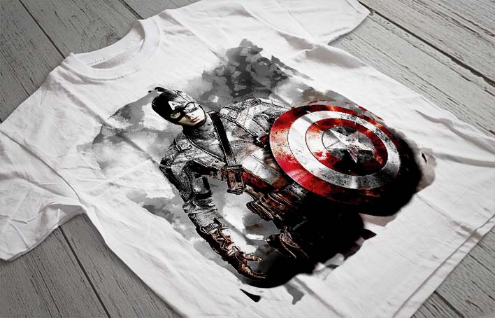Regular Fit Printed T-Shirt Black and White Captain America