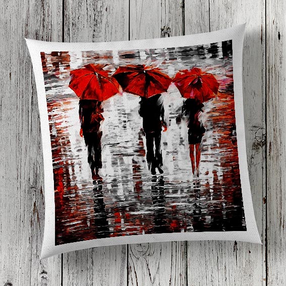 Cushion Cover Sublimation Print Red Umbrellas