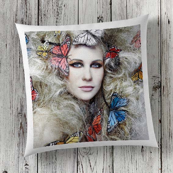 Cushion Cover Sublimation Print Woman with Butterflies