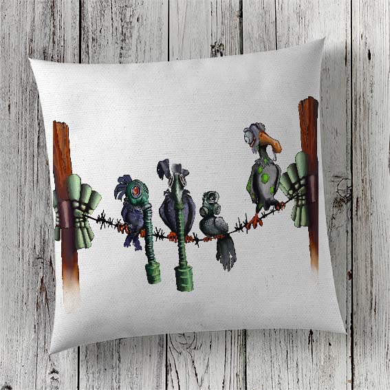 Cushion Cover Sublimation Print Gas Mask Birds